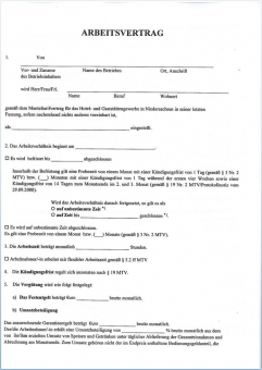 Arbeitsvertrag Hotel-& Gaststättengewerbe Niedersachsen 
