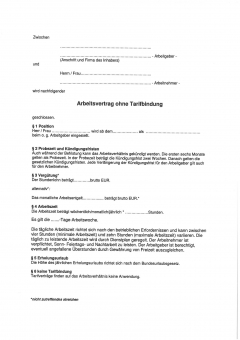 Arbeitsvertrag Berlin, Kurzfassung ohne Tarifbindung 