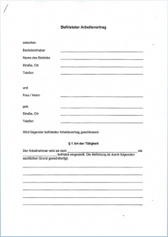 Befristeter Arbeitsvertrag Mecklenburg-Vorpommern 