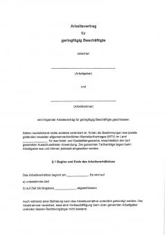 Arbeitsvertrag für geringfügig Beschäftige Mecklenburg-Vorpo 